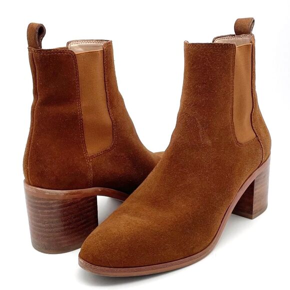 Banana Republic Suede Block Heel Chelsea Boot Whiskey Brown Suede Women’s Size 7 - Picture 2 of 16